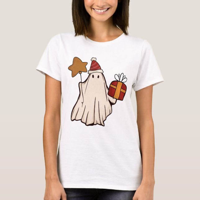 Retro Ghost Santa Christmas Holiday Xmas Santa Hat T-Shirt (Front)