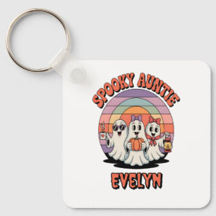 Retro ghost Spooky Auntie Custom Halloween Key Ring