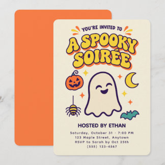 Retro Ghost Spooky Soiree Cute Halloween Party Invitation