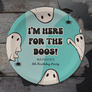 Retro Ghosts Blue Halloween Birthday Party Paper Plate