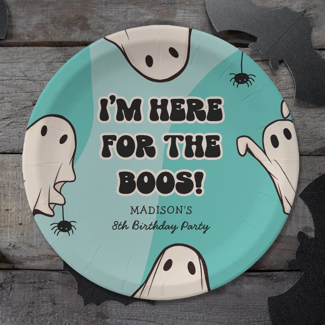 Retro Ghosts Blue Halloween Birthday Party Paper Plate (Creator Uploaded)