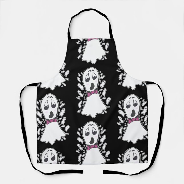 Retro Ghosts Patterned Halloween Vintage Cartoon Apron (Front)