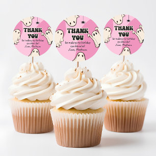 Retro Ghosts Pink Halloween Thank You Classic Round Sticker