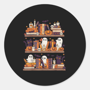 Retro Ghosts Reading Book Halloween Bookshelf Spoo Classic Round Sticker