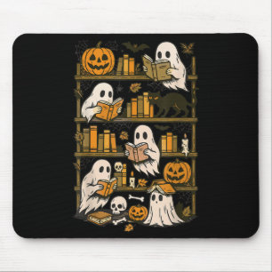 Retro Ghosts Reading Book Halloween Bookshelf Spoo Mouse Mat