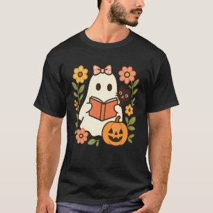 Retro Ghosts Reading Books Bookish Literary Girl H T-Shirt