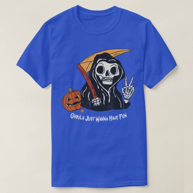 Retro Ghouls Just Wanna Have Fun Groovy Ghost Cute T-Shirt (Design Front)