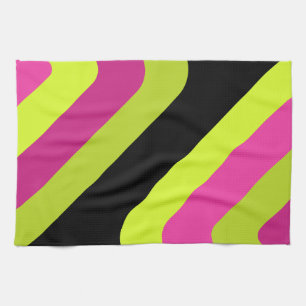 Retro Giant Diamonds Chartreuse Magenta Tea Towel