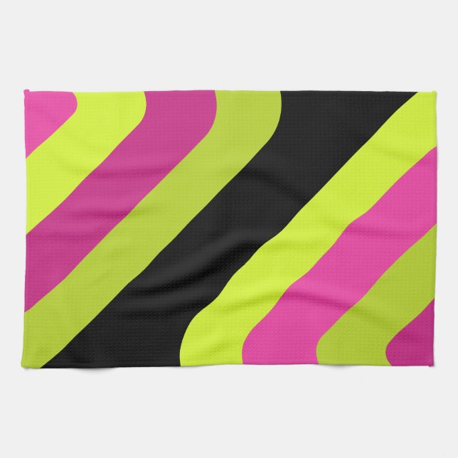 Retro Giant Diamonds Chartreuse Magenta Tea Towel (Horizontal)