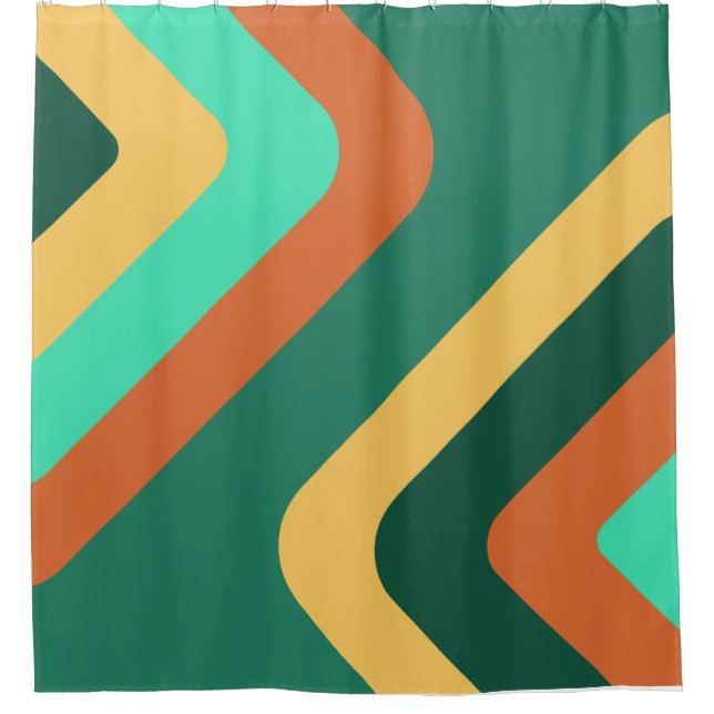 Retro Giant Diamonds Teal Multicolored Shower Curtain (Front)