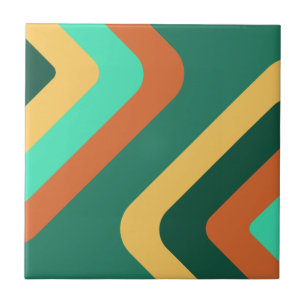 Retro Giant Diamonds Teal Multicolored Tile