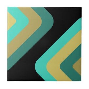 Retro Giant Diamonds Turquoise Gold Tile