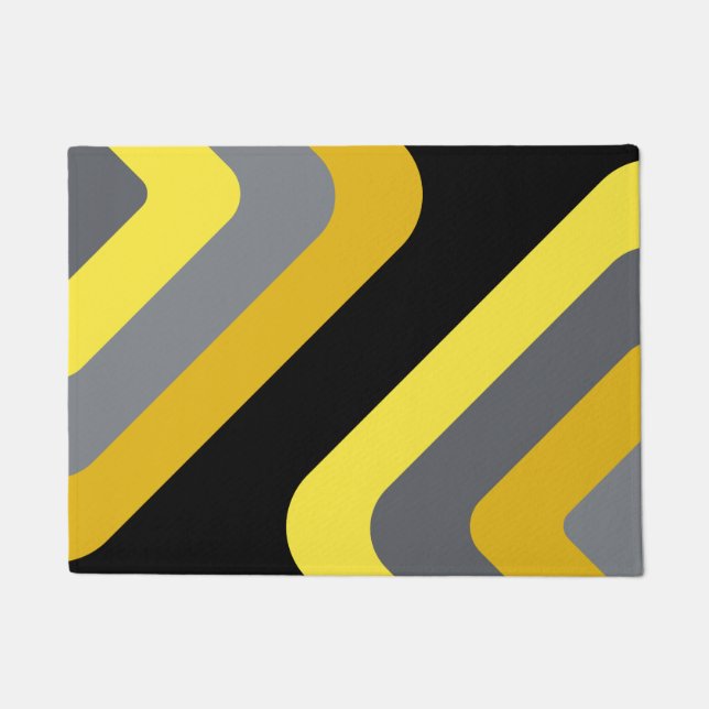 Retro Giant Diamonds Yellow Grey Doormat (Front)