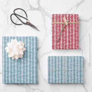 Retro Gift Wrap With Dark Red Teal Blue Zigzag Art