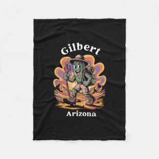 Retro Gilbert Arizona Hiking Trail Adventure Cactu Fleece Blanket
