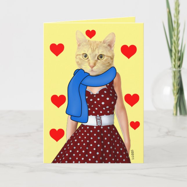 RETRO GINGER CAT BIRTHDAY CARD FOR SISTER (Front)