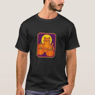Retro Ginger Cat Pumpkin Patch for Halloween T-Shirt