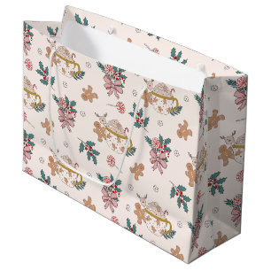 Retro Gingerbread Cookies and Tea Christmas  Large Gift Bag
