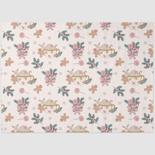 Retro Gingerbread Cookies and Tea Christmas  Tissue Paper (Front)