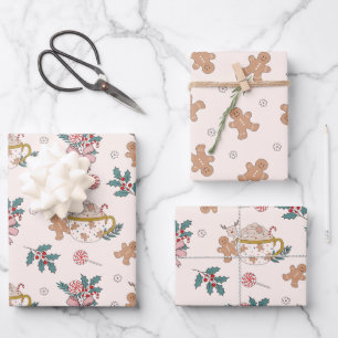 Retro Gingerbread Cookies and Tea Christmas  Wrapping Paper Sheet