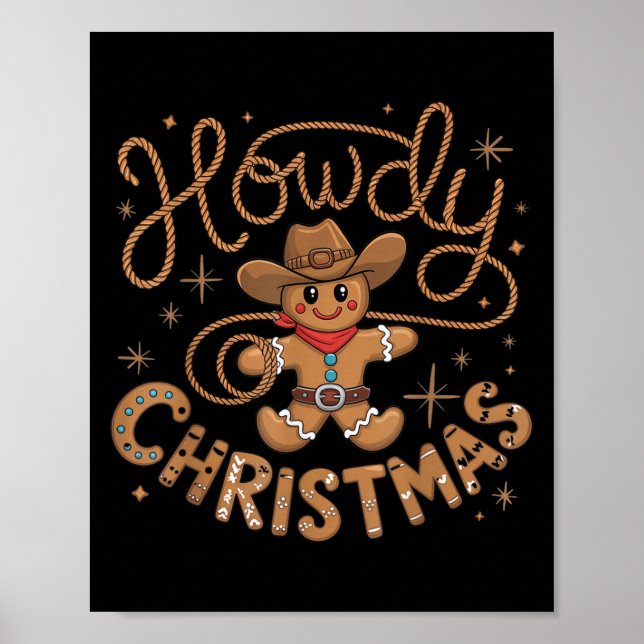 Retro Gingerbread Cowboy Western Howdy Christmas U Poster (Front)