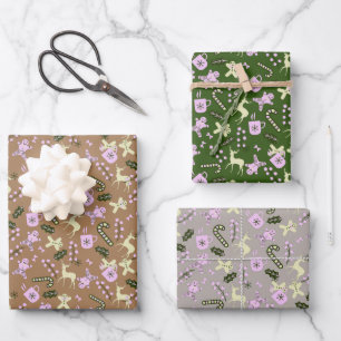 Retro Gingerbread Deer Candycane Treats Christmas  Wrapping Paper Sheet