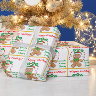 Retro Gingerbread Joy Personalised Christmas Wrapping Paper