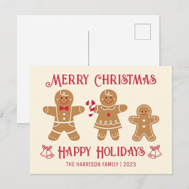 Retro Gingerbread Man Cookies Family Christmas  Postcard (Front/Back)