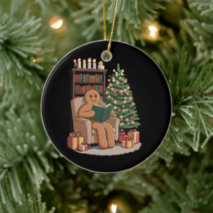 Retro Gingerbread Reading Books Christmas Teacher Ceramic Tree Decoration