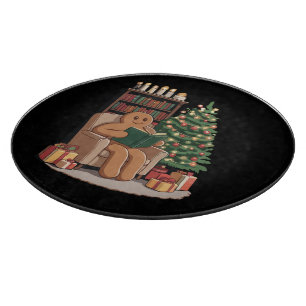 Retro Gingerbread Reading Books Christmas Teacher Cutting Board