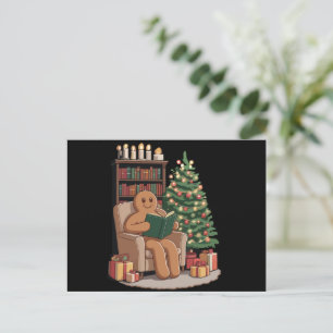Retro Gingerbread Reading Books Christmas Teacher Holiday Postcard
