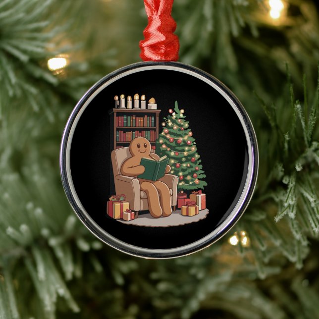 Retro Gingerbread Reading Books Christmas Teacher  Metal Tree Decoration (Tree)