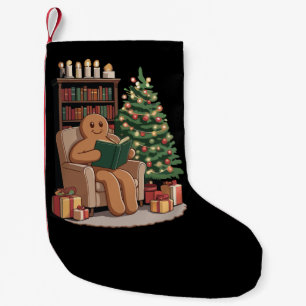 Retro Gingerbread Reading Books Christmas Teacher Small Christmas Stocking
