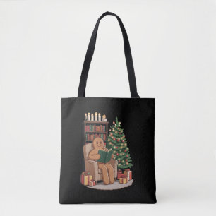 Retro Gingerbread Reading Books Christmas Teacher Tote Bag