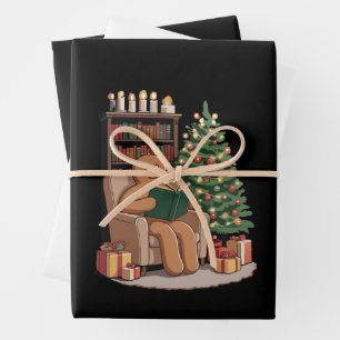 Retro Gingerbread Reading Books Christmas Teacher  Wrapping Paper Sheet