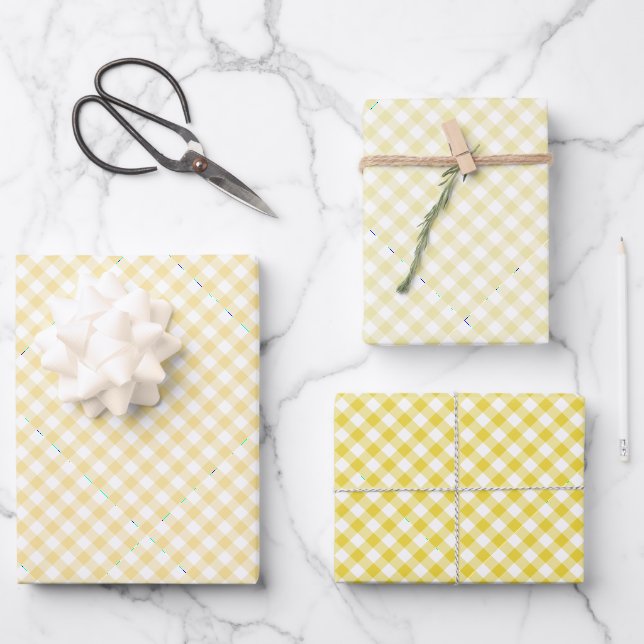 Retro Gingham 3 Yellow Wrapping Paper Sheet (Front)