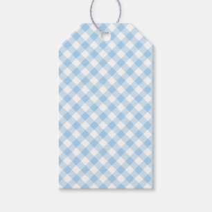 Retro Gingham Baby Blue Gift Tags