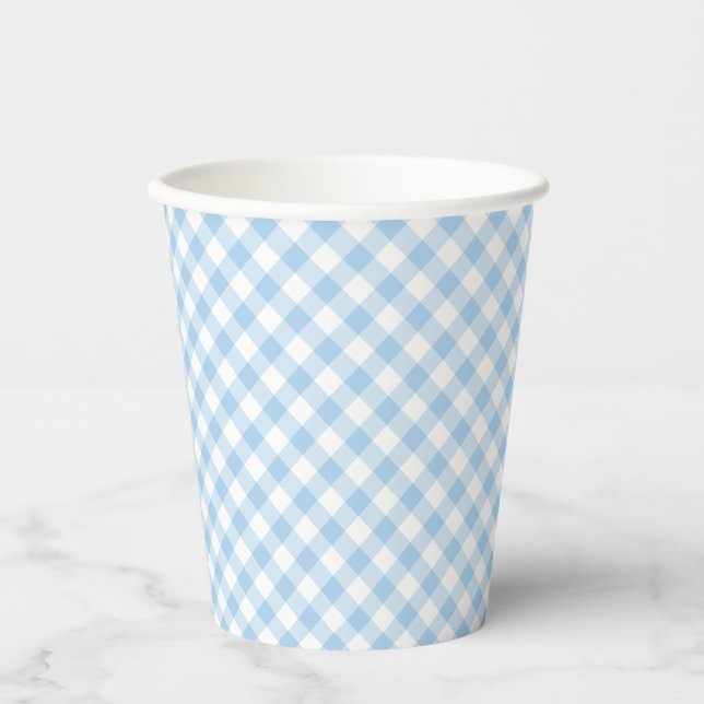Retro Gingham Baby Blue Paper Cups (Front)