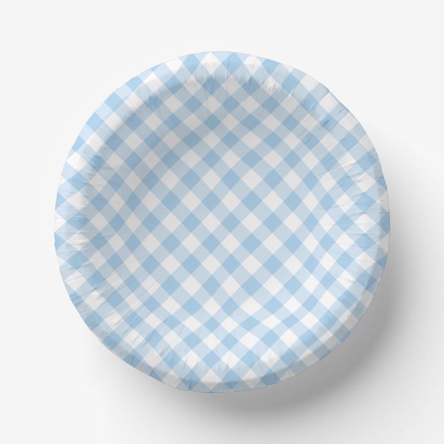 Retro Gingham Baby Blue  Paper Plate (Front)