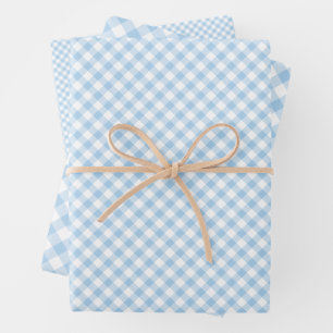 Retro Gingham Baby Blue Wrapping Paper Sheet