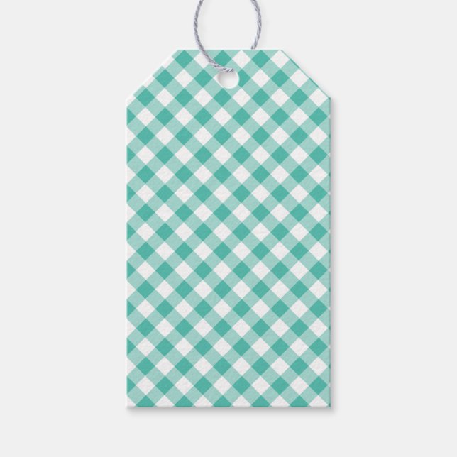 Retro Gingham Bluegrass Green Gift Tags (Front)