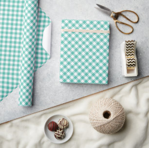 Retro Gingham BlueGrass Green Wrapping Paper