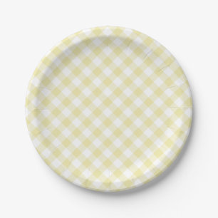 Retro Gingham Butter Yellow Paper Plate