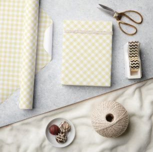 Retro Gingham Butter Yellow Wrapping Paper