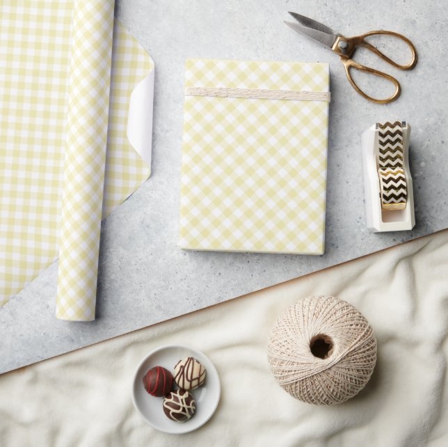Retro Gingham Butter Yellow Wrapping Paper (Crafts)