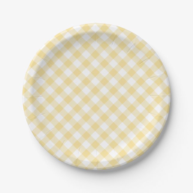 Retro Gingham Canary Yellow Paper Plate (Front)