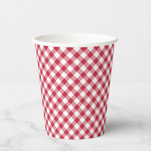 Retro Gingham Cherry Red Paper Cups