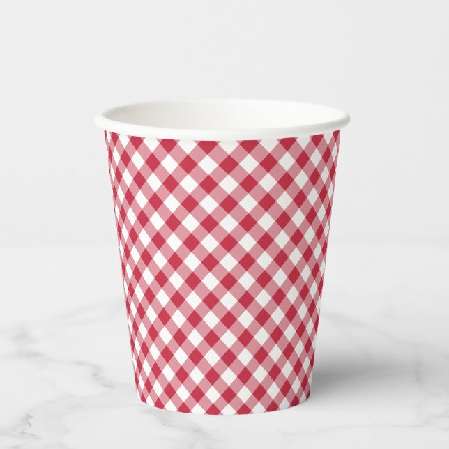 Retro Gingham Cherry Red Paper Cups (Front)
