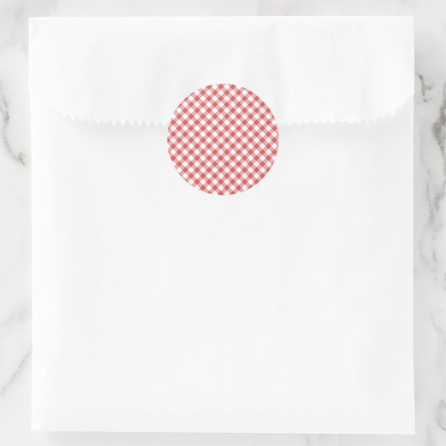 Retro Gingham Coral Red Classic Round Sticker (Bag)