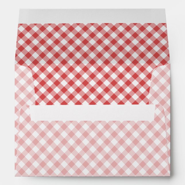 Retro Gingham Coral Red Envelope (Back (Bottom))